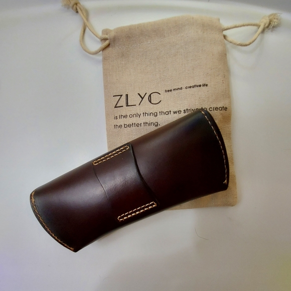 Unisex semi Hard Genuine Leather eyeglass case - Picture 4 of 6